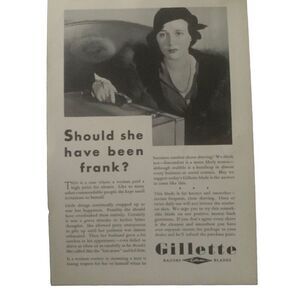 Vintage 1932 Gillette Razor Blades Should She Have Been Frank? Ad Advertisement